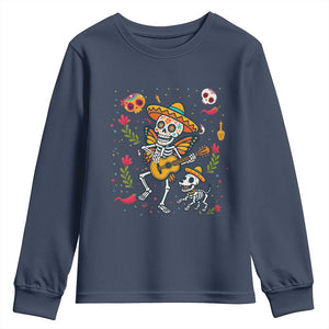 Day Of The Dead Skeleton Youth Sweatshirt Playing Guitar With Dog Mexican Festival TS12 Navy Print Your Wear