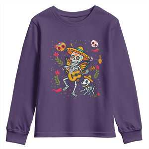 Day Of The Dead Skeleton Youth Sweatshirt Playing Guitar With Dog Mexican Festival TS12 Purple Print Your Wear