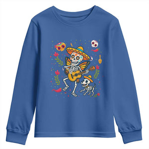 Day Of The Dead Skeleton Youth Sweatshirt Playing Guitar With Dog Mexican Festival TS12 Royal Blue Print Your Wear
