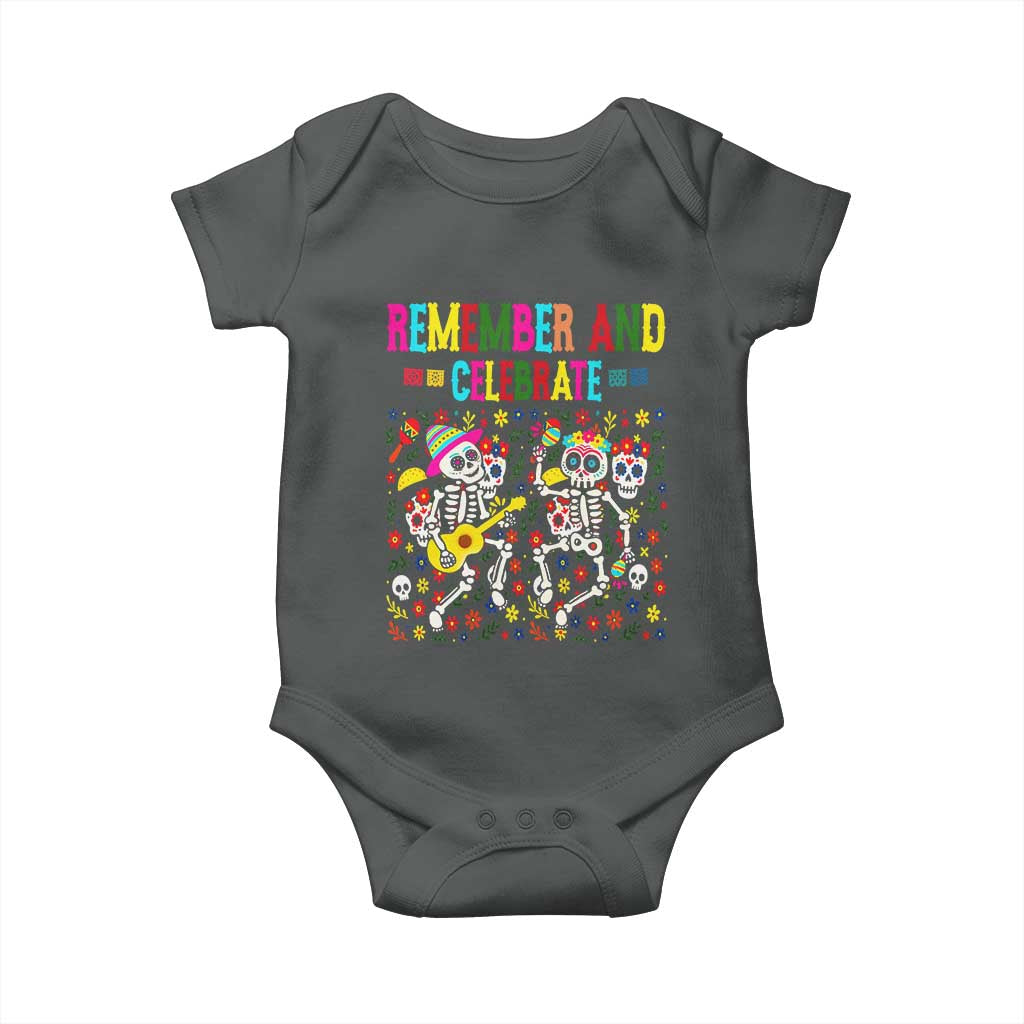 Dia De Los Muertos Skeleton Baby Onesie Remember And Celebrate Mexican Festival TS12 Dark Heather Print Your Wear