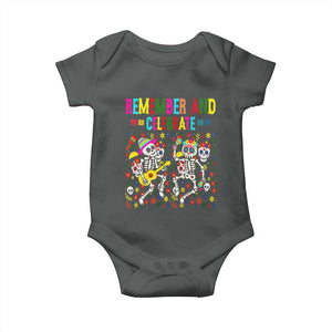 Dia De Los Muertos Skeleton Baby Onesie Remember And Celebrate Mexican Festival TS12 Dark Heather Print Your Wear