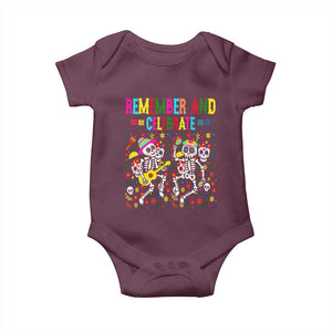 Dia De Los Muertos Skeleton Baby Onesie Remember And Celebrate Mexican Festival TS12 Maroon Print Your Wear
