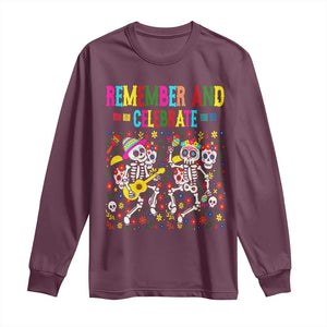 Dia De Los Muertos Skeleton Long Sleeve Shirt Remember And Celebrate Mexican Festival TS12 Maroon Print Your Wear