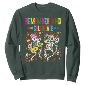 Dia De Los Muertos Skeleton Sweatshirt Remember And Celebrate Mexican Festival TS12 Dark Forest Green Print Your Wear