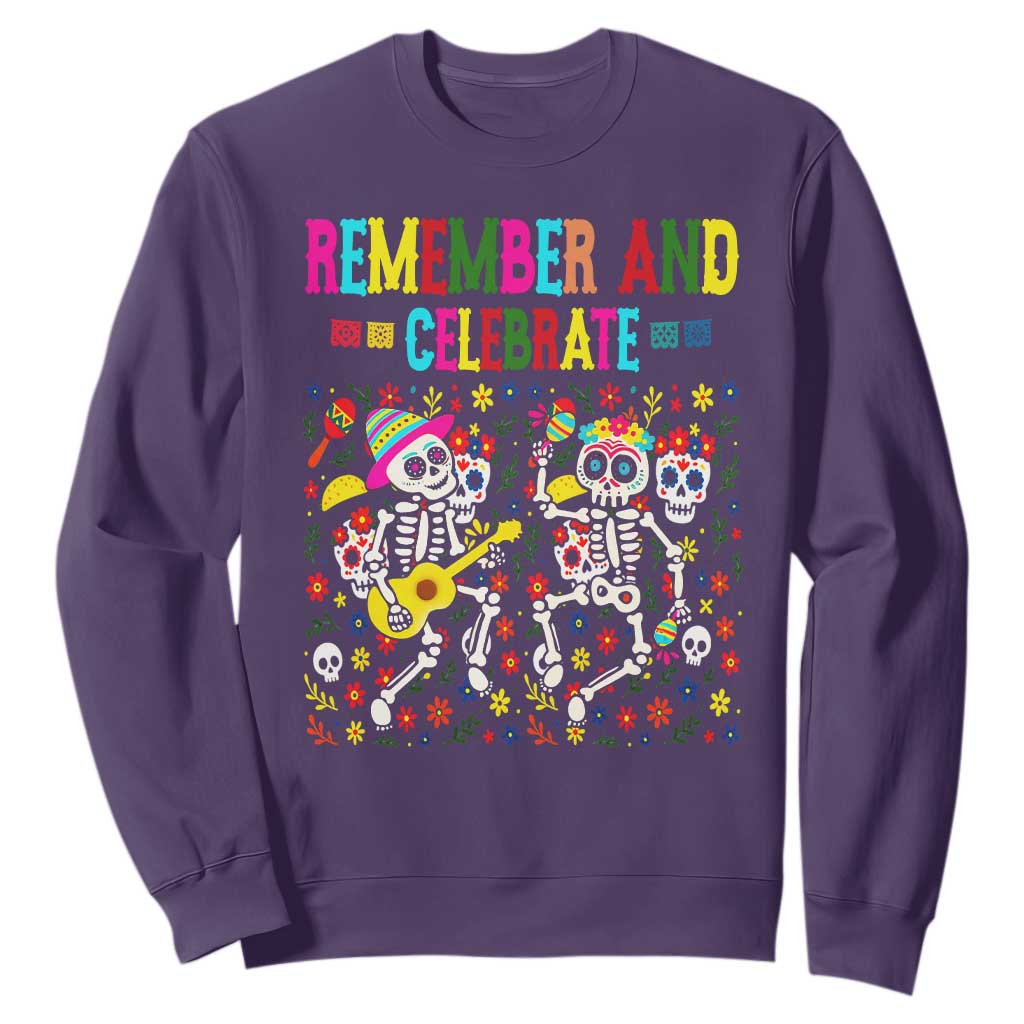 Dia De Los Muertos Skeleton Sweatshirt Remember And Celebrate Mexican Festival TS12 Purple Print Your Wear