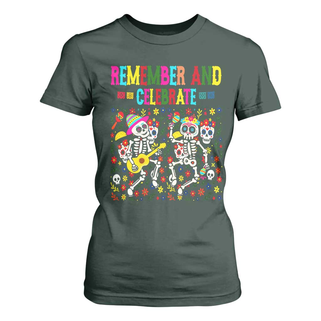 Dia De Los Muertos Skeleton T Shirt For Women Remember And Celebrate Mexican Festival TS12 Dark Forest Green Print Your Wear