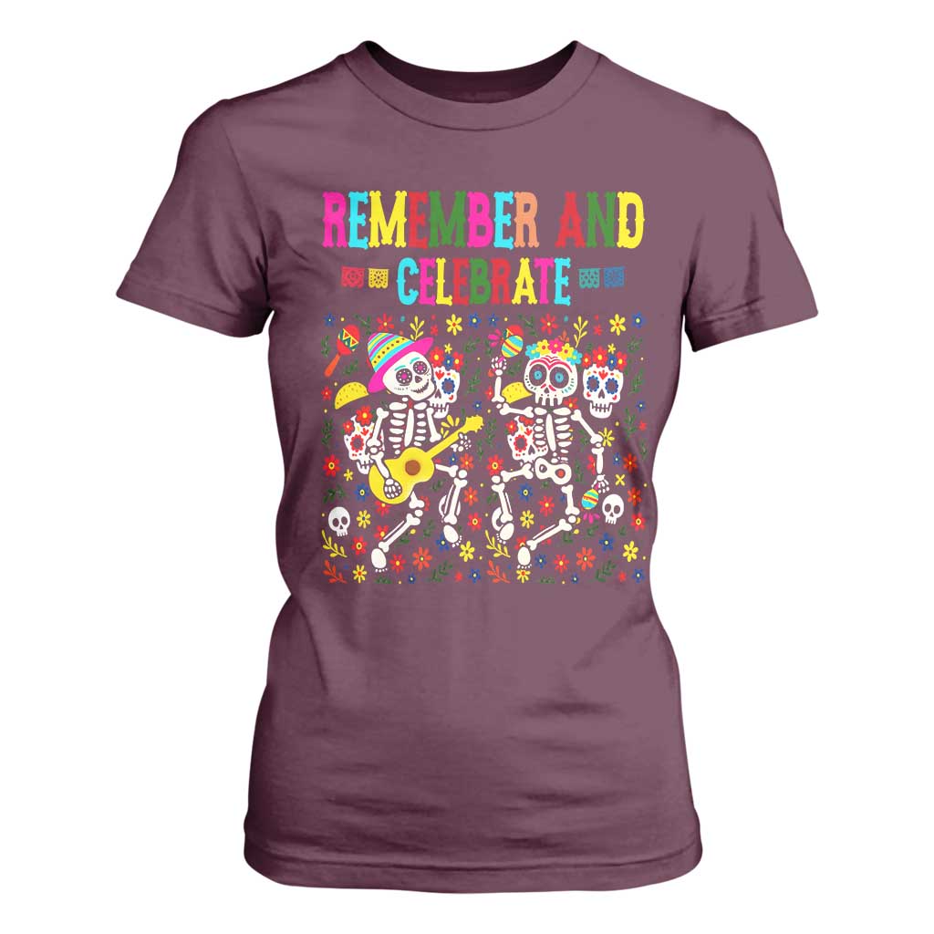Dia De Los Muertos Skeleton T Shirt For Women Remember And Celebrate Mexican Festival TS12 Maroon Print Your Wear