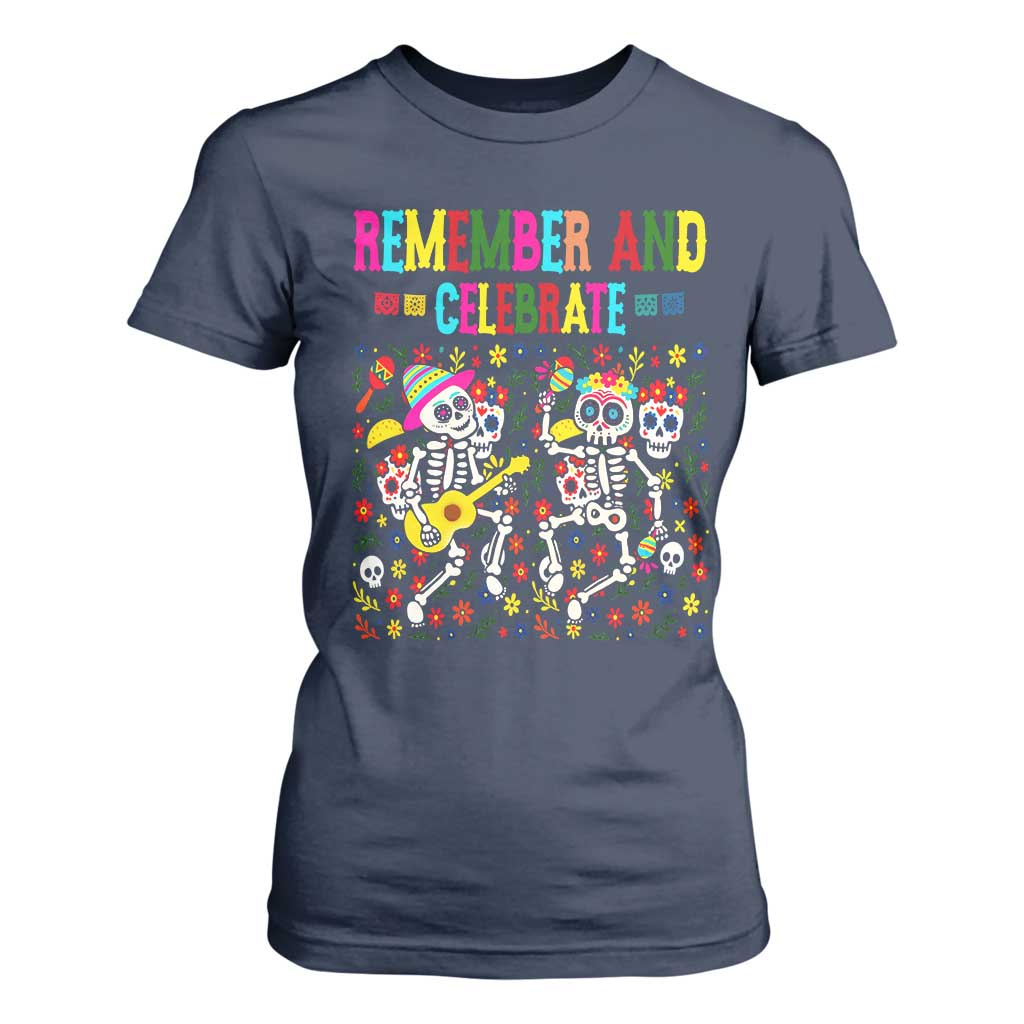 Dia De Los Muertos Skeleton T Shirt For Women Remember And Celebrate Mexican Festival TS12 Navy Print Your Wear
