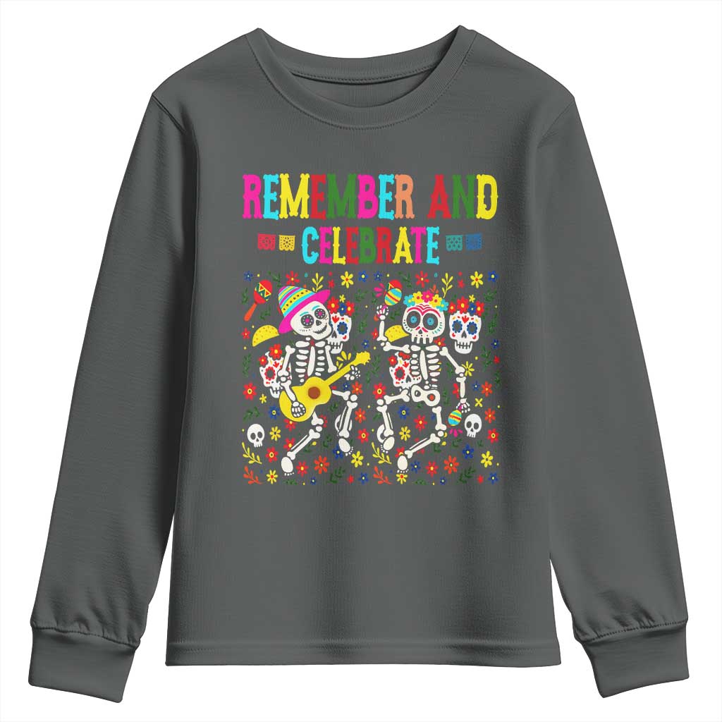 Dia De Los Muertos Skeleton Youth Sweatshirt Remember And Celebrate Mexican Festival TS12 Dark Heather Print Your Wear
