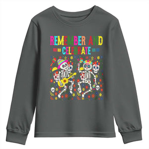 Dia De Los Muertos Skeleton Youth Sweatshirt Remember And Celebrate Mexican Festival TS12 Dark Heather Print Your Wear