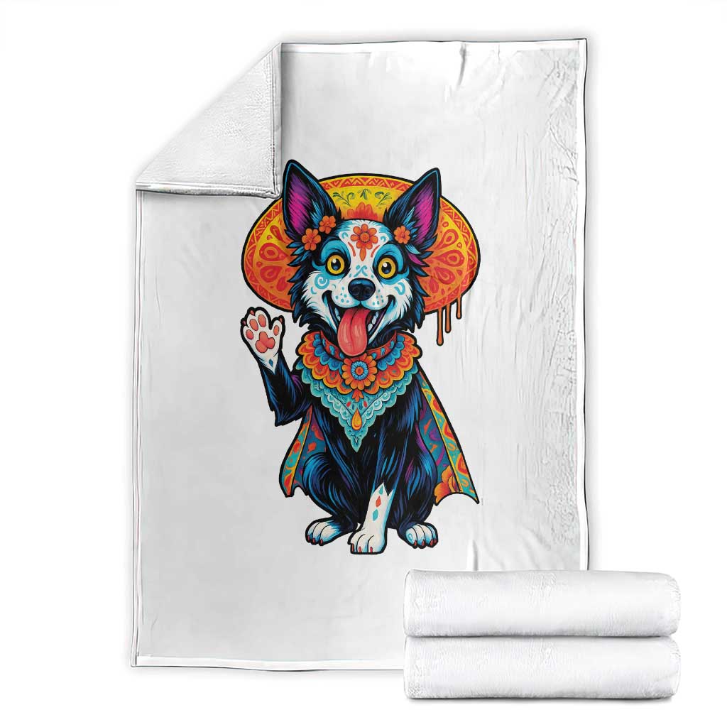 Dia De Los Muertos Border Collie Throw Blanket Sugar Skull Dog Day Of The Dead Gift TS12 White Print Your Wear