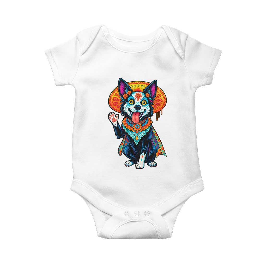 Dia De Los Muertos Border Collie Baby Onesie Sugar Skull Dog Day Of The Dead Gift TS12 White Print Your Wear
