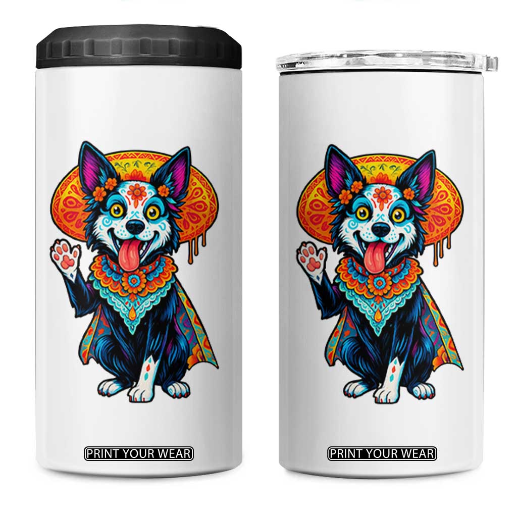 Dia De Los Muertos Border Collie 4 in 1 Can Cooler Tumbler Sugar Skull Dog Day Of The Dead Gift TS12 One Size: 16 oz White Print Your Wear