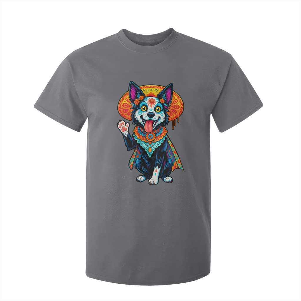 Dia De Los Muertos Border Collie T Shirt For Kid Sugar Skull Dog Day Of The Dead Gift TS12 Charcoal Print Your Wear