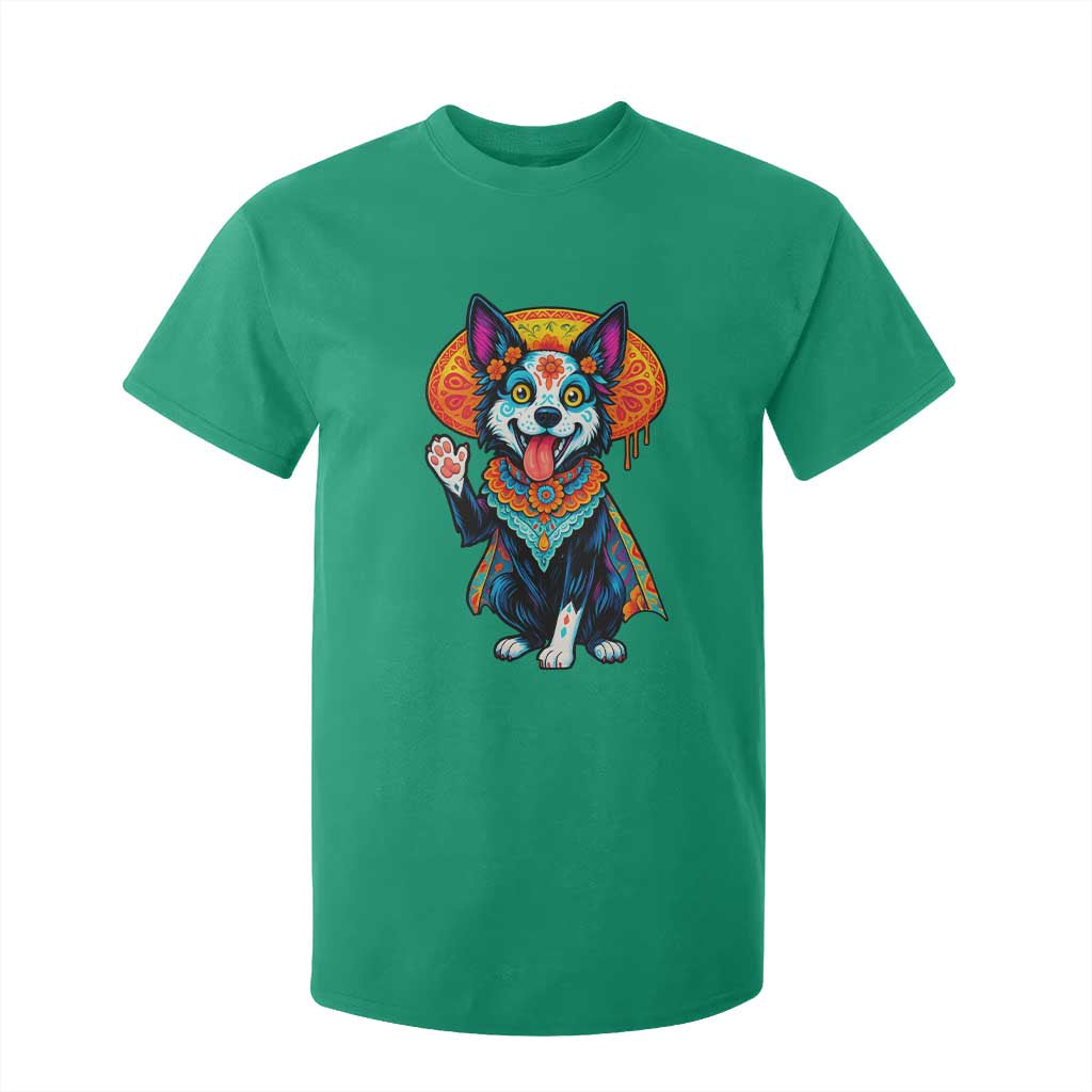 Dia De Los Muertos Border Collie T Shirt For Kid Sugar Skull Dog Day Of The Dead Gift TS12 Irish Green Print Your Wear