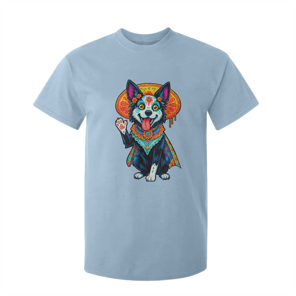 Dia De Los Muertos Border Collie T Shirt For Kid Sugar Skull Dog Day Of The Dead Gift TS12 Light Blue Print Your Wear