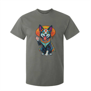 Dia De Los Muertos Border Collie T Shirt For Kid Sugar Skull Dog Day Of The Dead Gift TS12 Military Green Print Your Wear