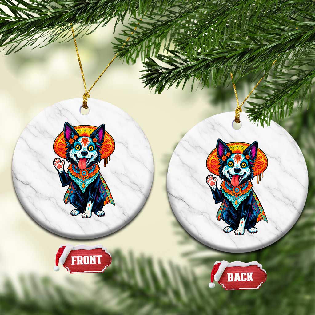 Dia De Los Muertos Border Collie Ceramic Ornament Sugar Skull Dog Day Of The Dead Gift TS12 1pc White Marble Print Your Wear