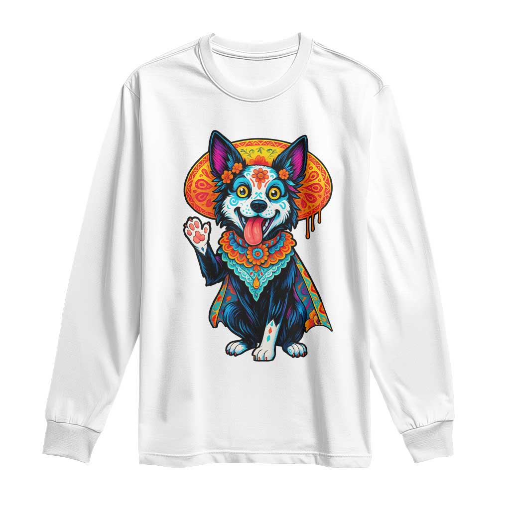 Dia De Los Muertos Border Collie Long Sleeve Shirt Sugar Skull Dog Day Of The Dead Gift TS12 White Print Your Wear
