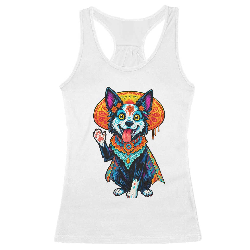 Dia De Los Muertos Border Collie Racerback Tank Top Sugar Skull Dog Day Of The Dead Gift TS12 White Print Your Wear