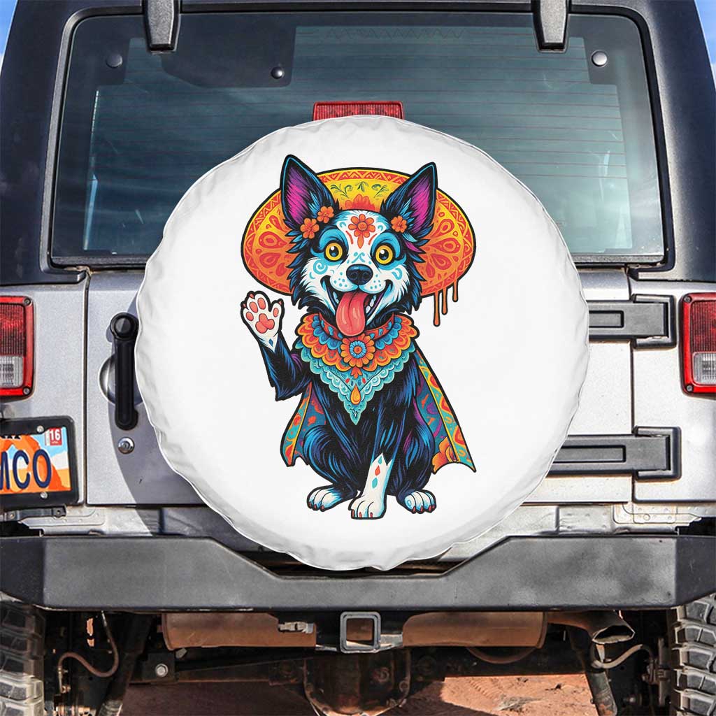 Dia De Los Muertos Border Collie Spare Tire Cover Sugar Skull Dog Day Of The Dead Gift TS12 No hole White Print Your Wear