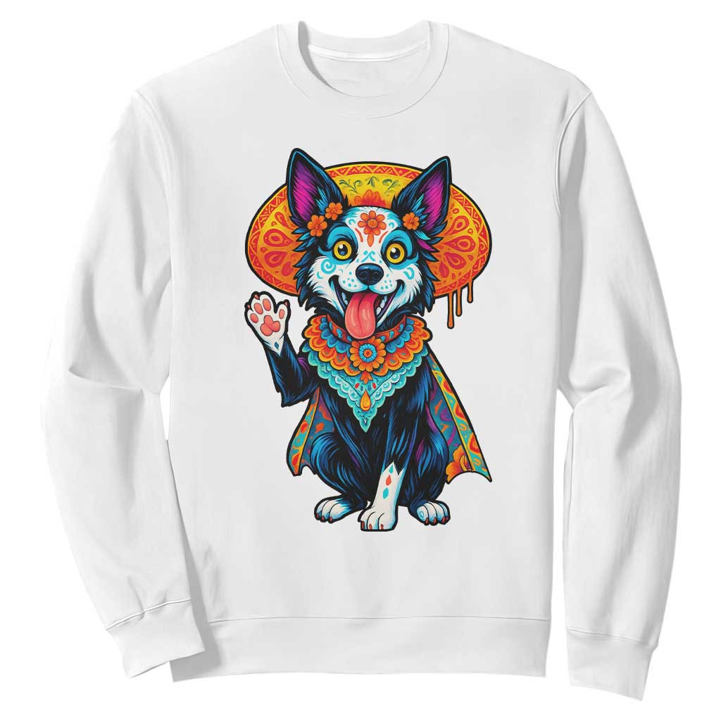 Dia De Los Muertos Border Collie Sweatshirt Sugar Skull Dog Day Of The Dead Gift TS12 White Print Your Wear