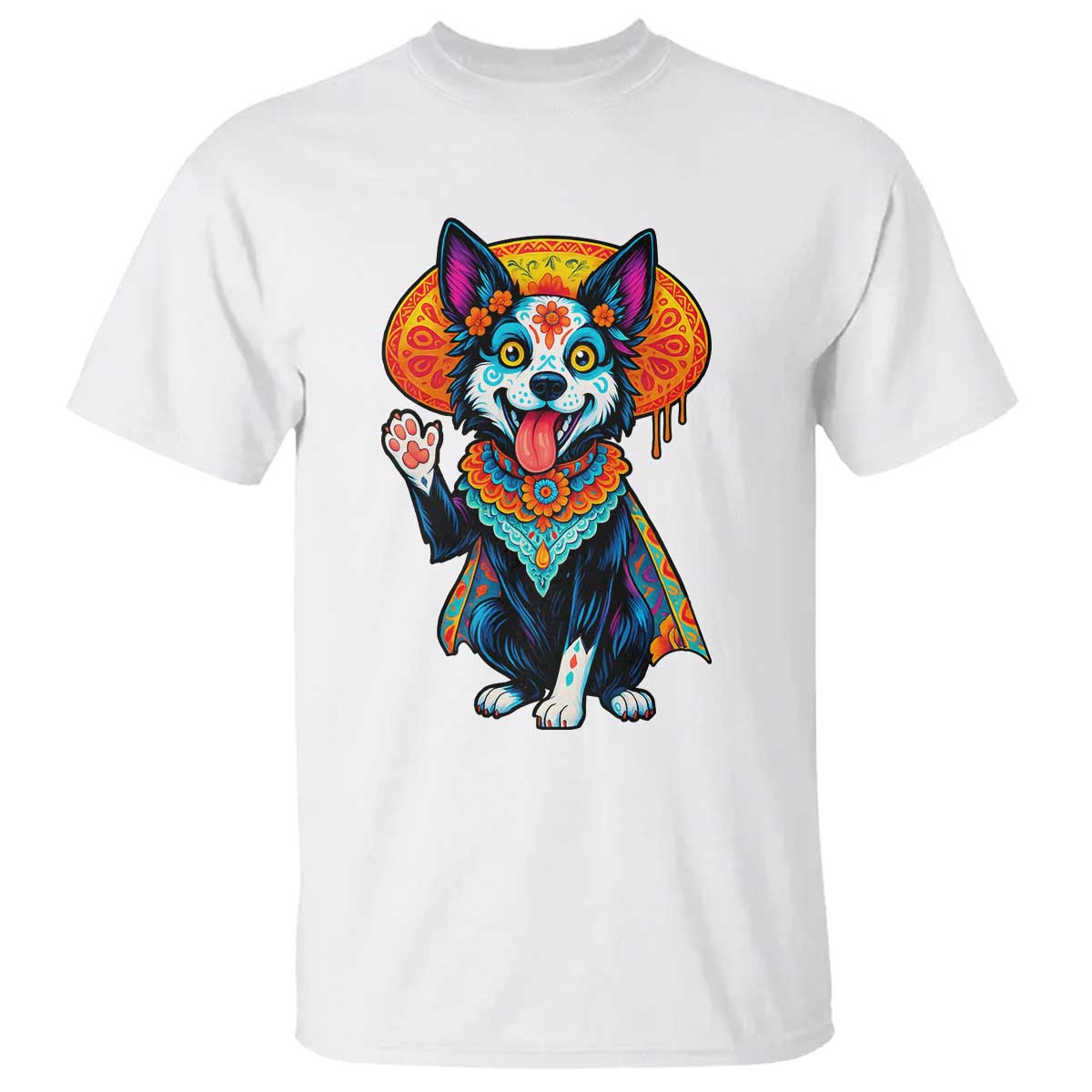 Dia De Los Muertos Border Collie T Shirt Sugar Skull Dog Day Of The Dead Gift TS12 White Print Your Wear