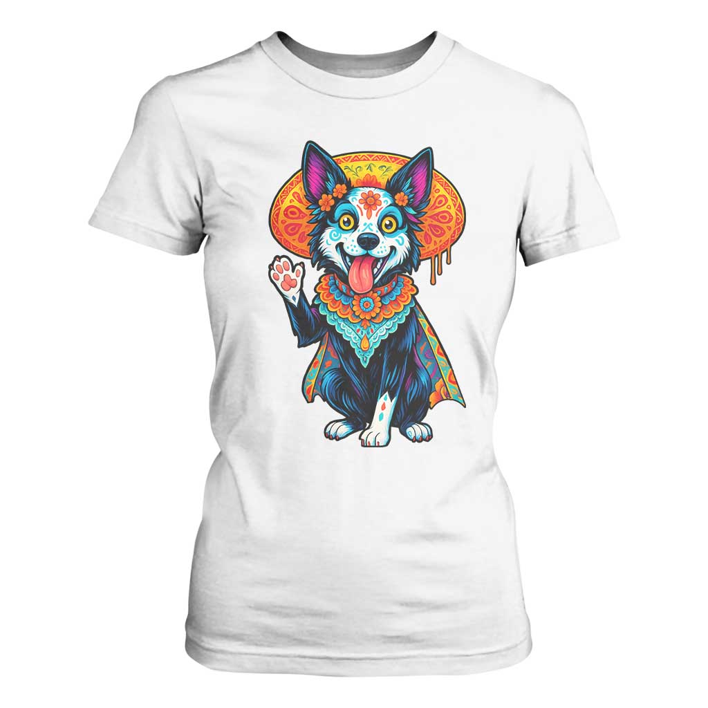 Dia De Los Muertos Border Collie T Shirt For Women Sugar Skull Dog Day Of The Dead Gift TS12 White Print Your Wear