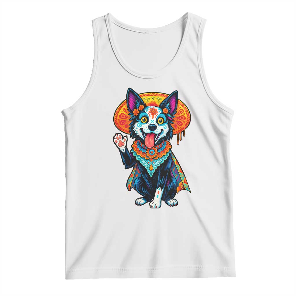 Dia De Los Muertos Border Collie Tank Top Sugar Skull Dog Day Of The Dead Gift TS12 White Print Your Wear