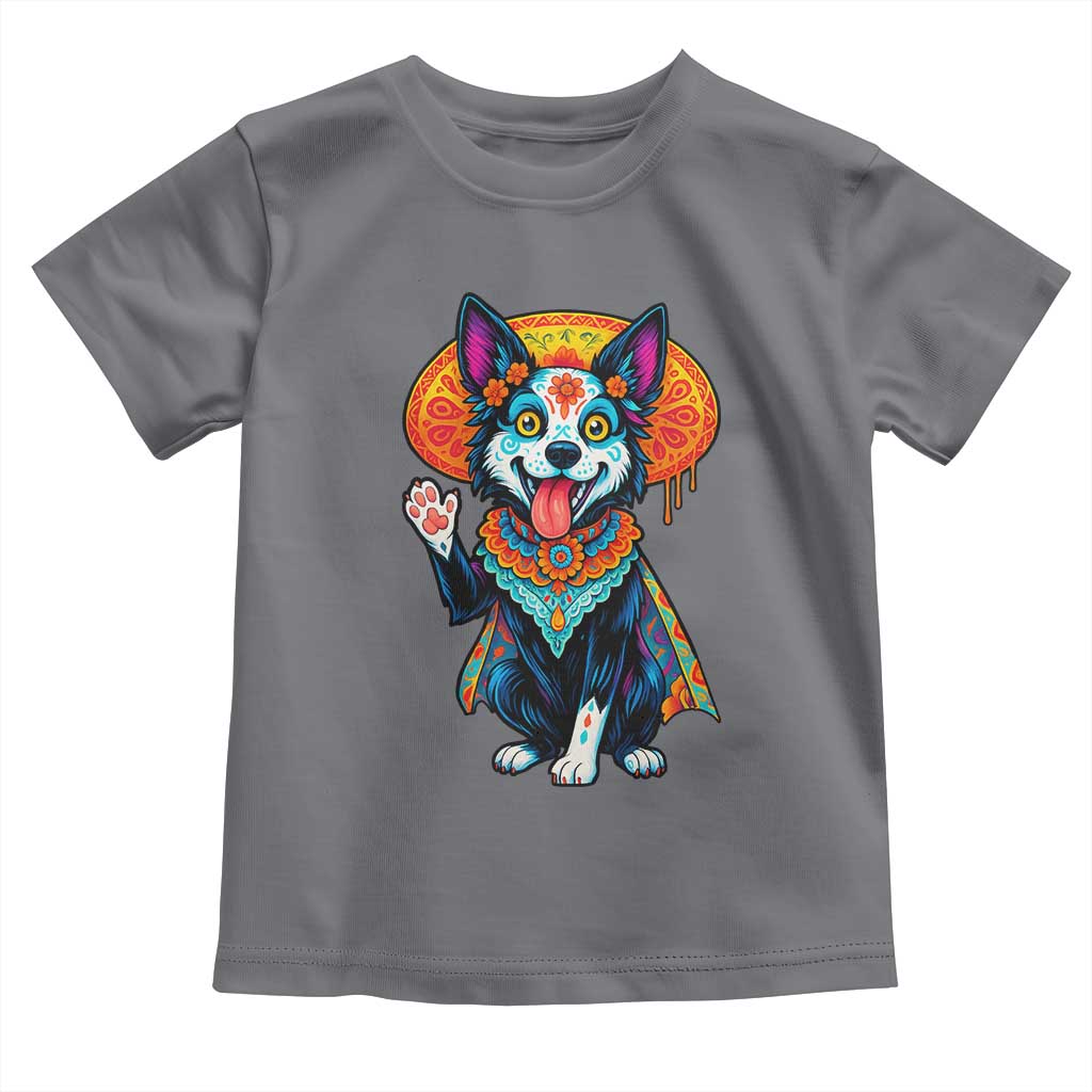 Dia De Los Muertos Border Collie Toddler T Shirt Sugar Skull Dog Day Of The Dead Gift TS12 Charcoal Print Your Wear