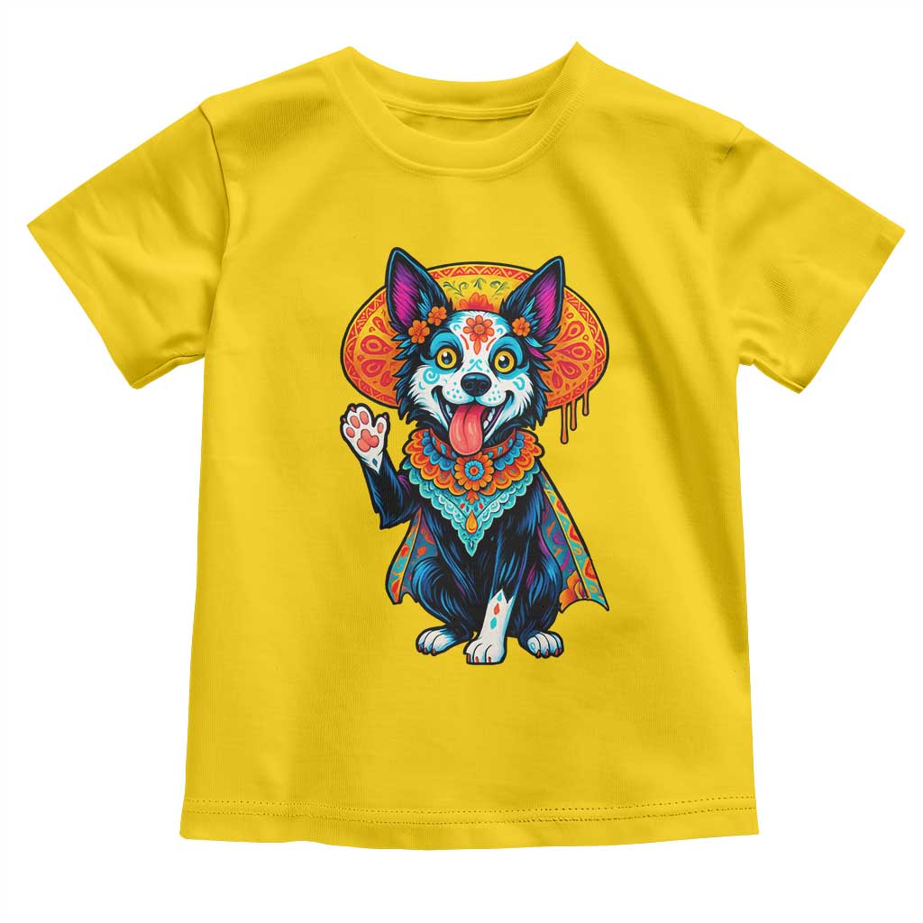Dia De Los Muertos Border Collie Toddler T Shirt Sugar Skull Dog Day Of The Dead Gift TS12 Daisy Print Your Wear