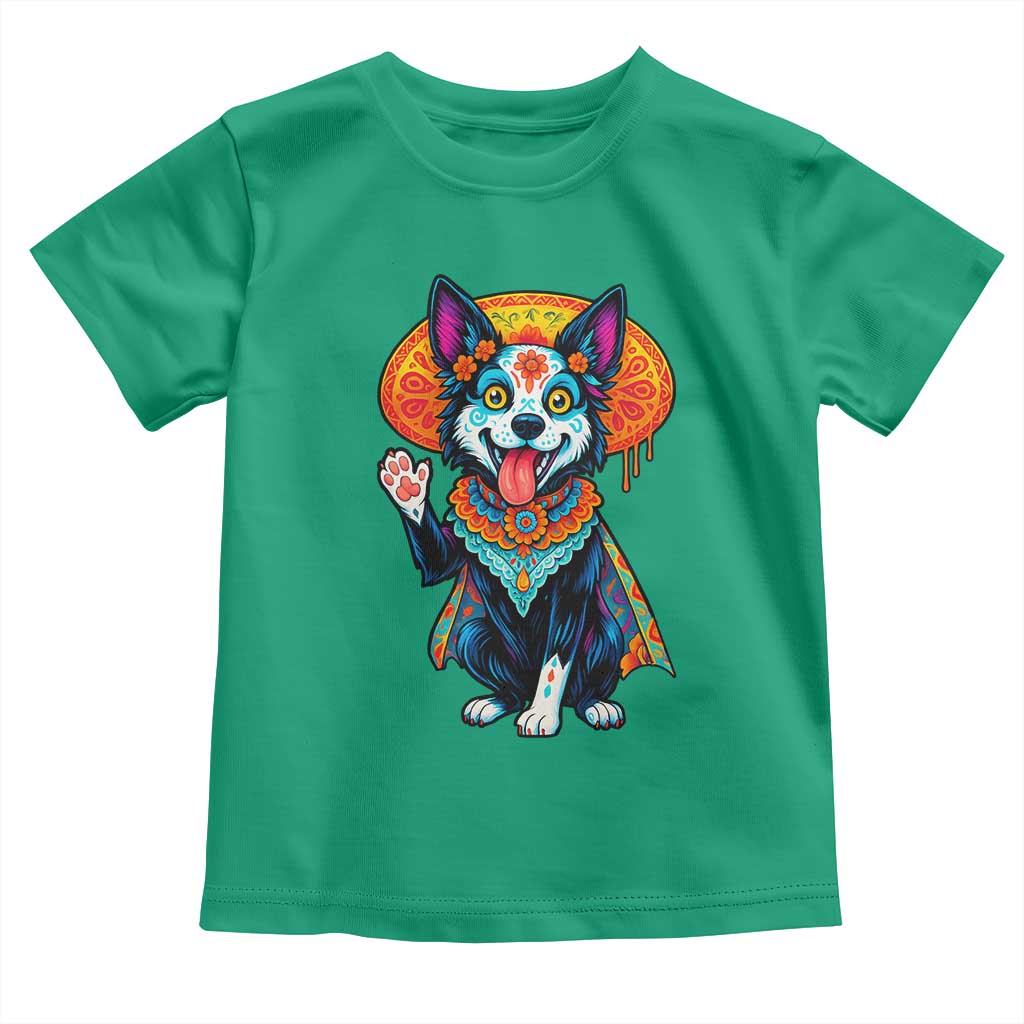 Dia De Los Muertos Border Collie Toddler T Shirt Sugar Skull Dog Day Of The Dead Gift TS12 Irish Green Print Your Wear