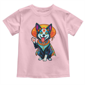 Dia De Los Muertos Border Collie Toddler T Shirt Sugar Skull Dog Day Of The Dead Gift TS12 Light Pink Print Your Wear