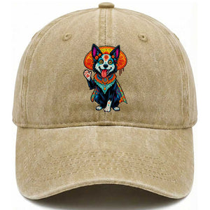 Dia De Los Muertos Border Collie Washed Cotton Baseball Cap Sugar Skull Dog Day Of The Dead Gift