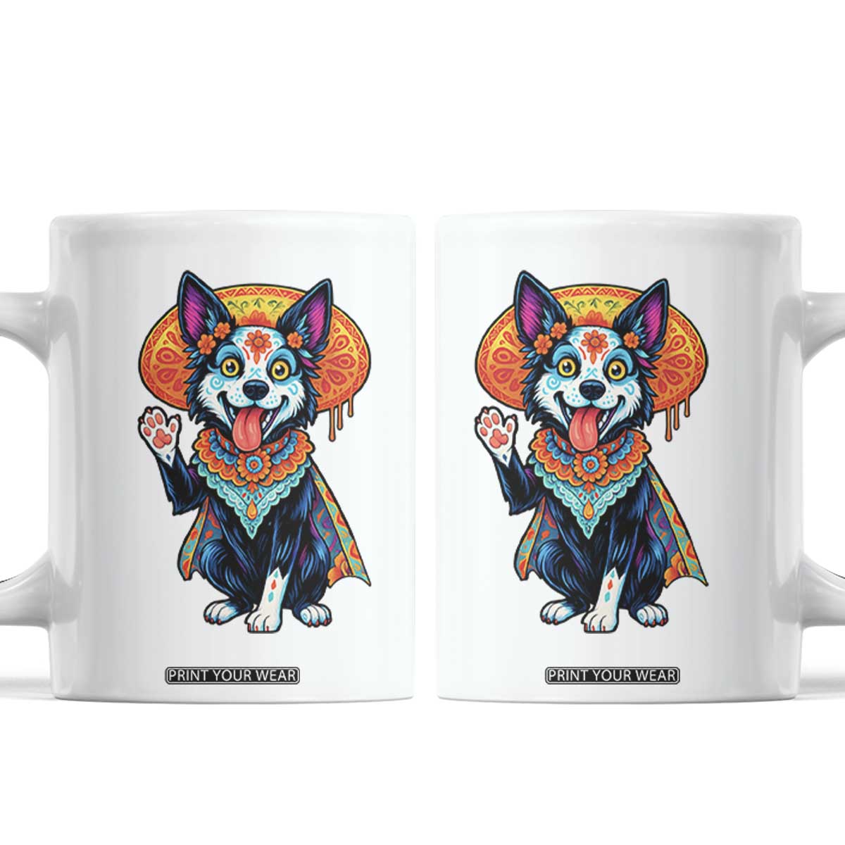 Dia De Los Muertos Border Collie Coffee Mug Sugar Skull Dog Day Of The Dead Gift TS12 White Print Your Wear