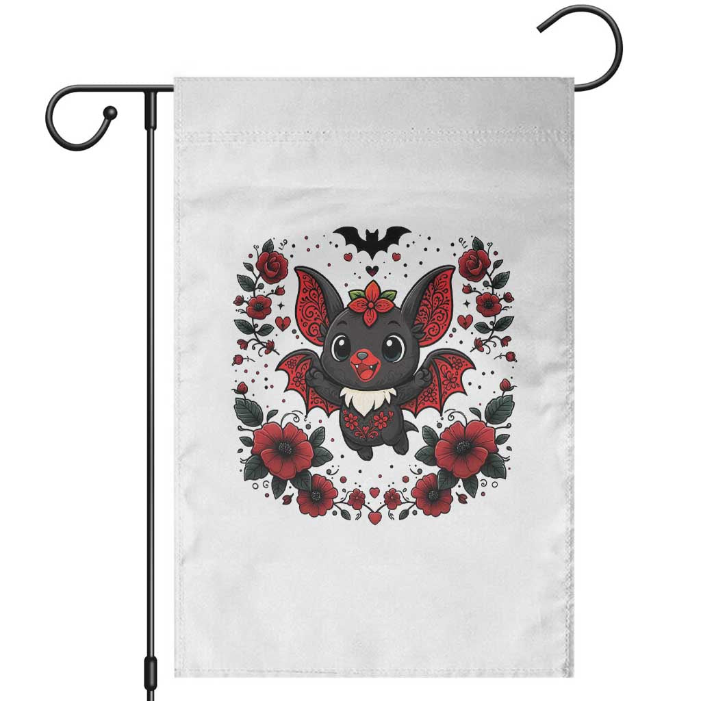 Cute Bat Floral Folk Art Garden Flag Gothic Spooky Dia De Los Muertos Gift TS12 White Print Your Wear