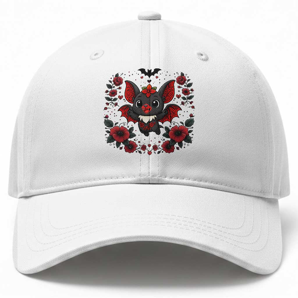 Cute Bat Floral Folk Art Baseball Cap Gothic Spooky Dia De Los Muertos Gift TS12 Print Your Wear
