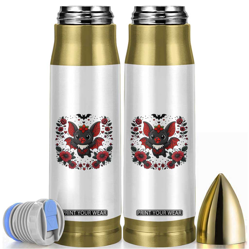 Cute Bat Floral Folk Art Bullet Tumbler Gothic Spooky Dia De Los Muertos Gift TS12 White Print Your Wear