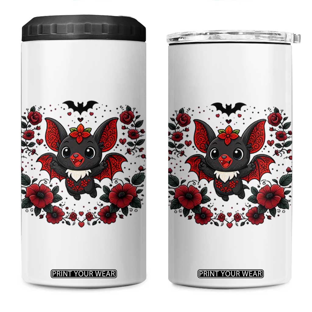 Cute Bat Floral Folk Art 4 in 1 Can Cooler Tumbler Gothic Spooky Dia De Los Muertos Gift TS12 One Size: 16 oz White Print Your Wear
