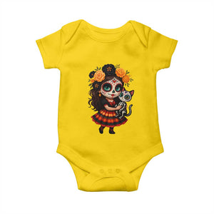 Day Of The Dead Latina Baby Onesie Cute Girl With Skeleton Kitten Floral Skull TS12 Daisy Print Your Wear