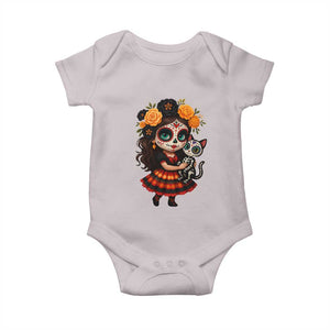 Day Of The Dead Latina Baby Onesie Cute Girl With Skeleton Kitten Floral Skull TS12 Ice Gray Print Your Wear