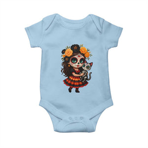 Day Of The Dead Latina Baby Onesie Cute Girl With Skeleton Kitten Floral Skull TS12 Light Blue Print Your Wear