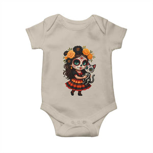 Day Of The Dead Latina Baby Onesie Cute Girl With Skeleton Kitten Floral Skull TS12 Sand Print Your Wear