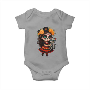 Day Of The Dead Latina Baby Onesie Cute Girl With Skeleton Kitten Floral Skull TS12 Sport Gray Print Your Wear