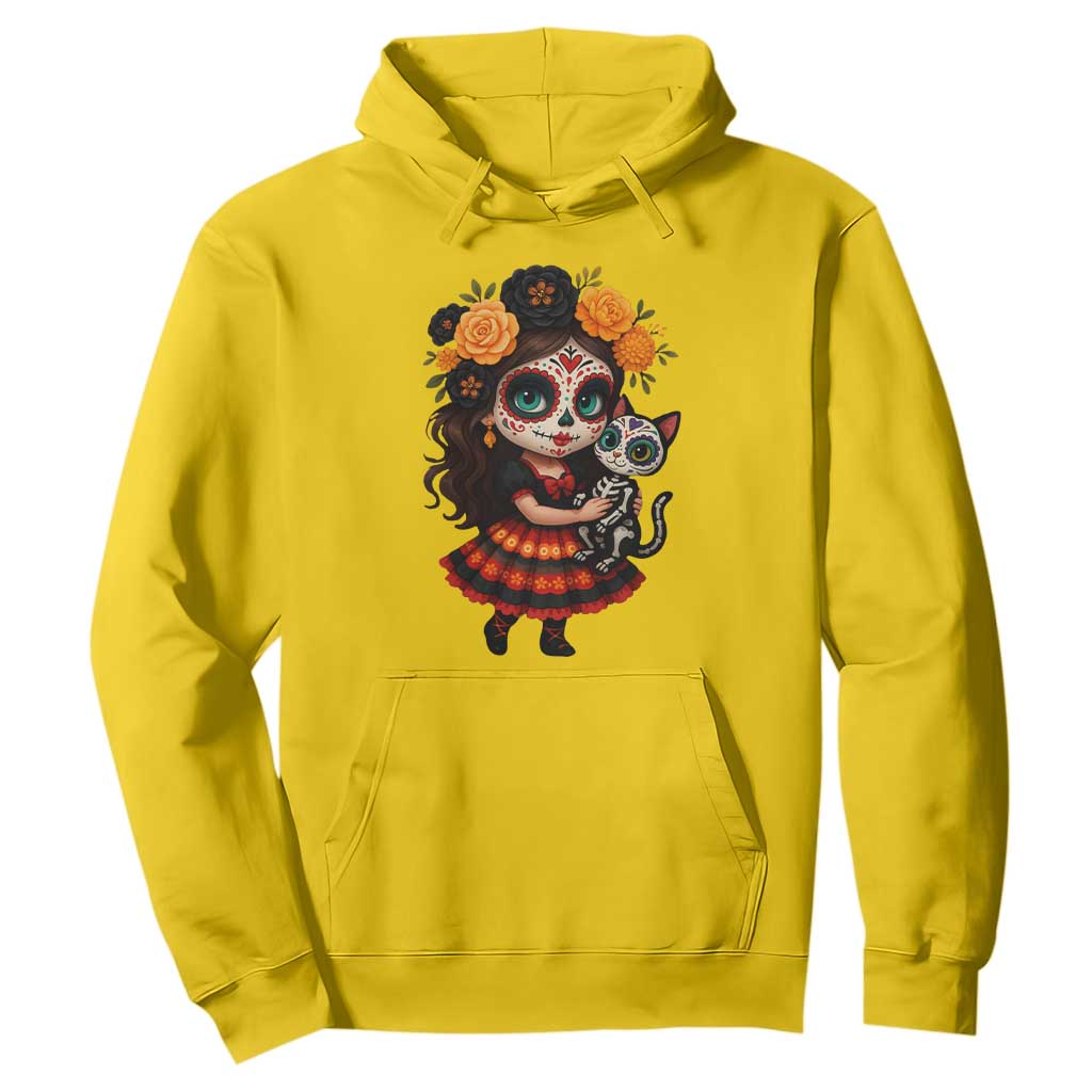 Day Of The Dead Latina Hoodie Cute Girl With Skeleton Kitten Floral Skull TS12 Daisy Print Your Wear