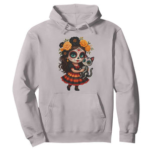 Day Of The Dead Latina Hoodie Cute Girl With Skeleton Kitten Floral Skull TS12 Ice Gray Print Your Wear