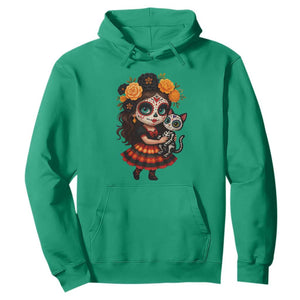 Day Of The Dead Latina Hoodie Cute Girl With Skeleton Kitten Floral Skull TS12 Irish Green Print Your Wear