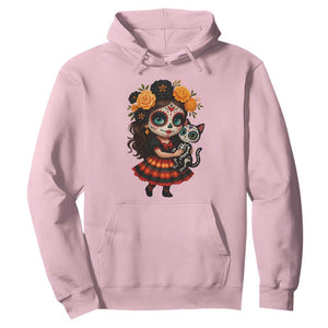Day Of The Dead Latina Hoodie Cute Girl With Skeleton Kitten Floral Skull TS12 Light Pink Print Your Wear
