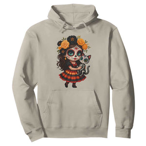 Day Of The Dead Latina Hoodie Cute Girl With Skeleton Kitten Floral Skull TS12 Sand Print Your Wear