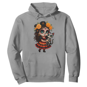 Day Of The Dead Latina Hoodie Cute Girl With Skeleton Kitten Floral Skull TS12 Sport Gray Print Your Wear